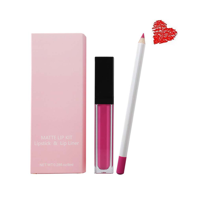 مجموعة أحمر الشفاه السائل غير اللامع المقاوم للماء، قلم تحديد الشفاه 2 في 1، مجموعة ملمع الشفاه