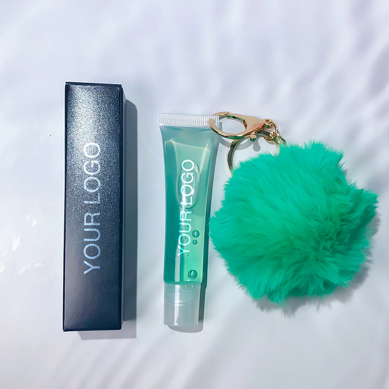 سلسلة مفاتيح أنبوبية شفافة بقاعدة ملمع الشفاه، ملمع شفاه طبيعي بزيت جوز الهند اللامع النباتي