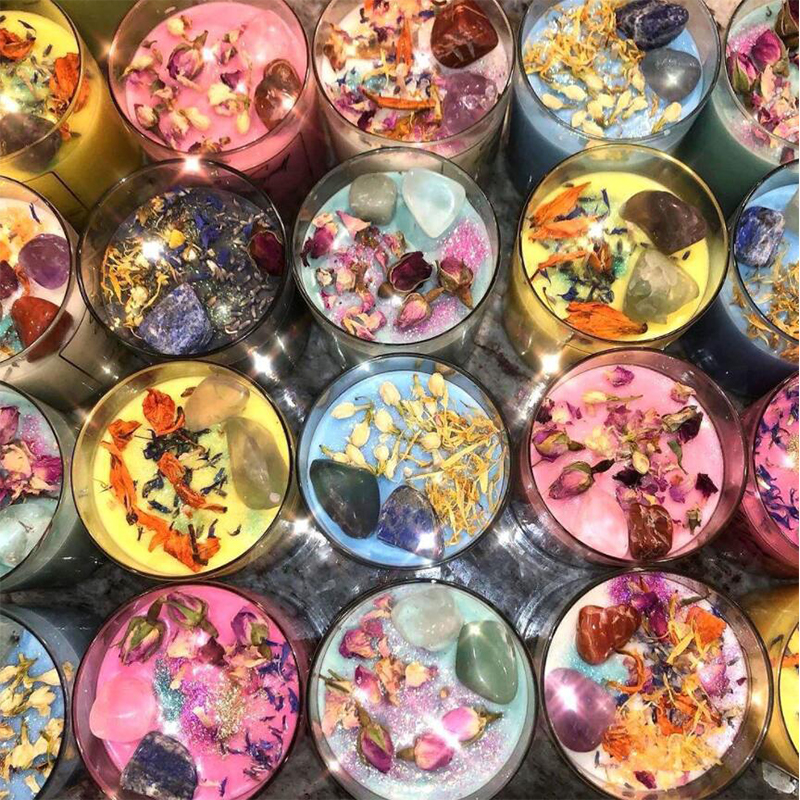 100 جرام ديكور منزلي مصنوع يدويًا من شمع الصويا، علاج عطري صديق للبيئة، حجر كريستالي عالي، شمعة معطرة بالزهور الجافة للحفلات وأعياد الميلاد