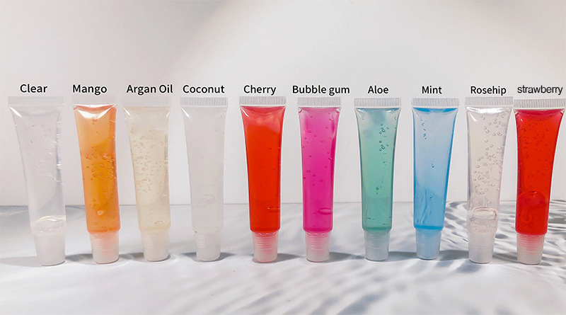 سلسلة مفاتيح أنبوبية شفافة بقاعدة ملمع الشفاه، ملمع شفاه طبيعي بزيت جوز الهند اللامع النباتي