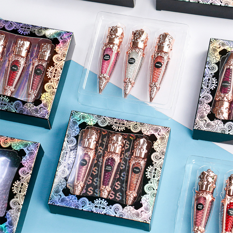 مجموعة ملمع الشفاه الجديدة 3 في 1، علبة هدايا غير لامعة، مجموعة أحمر الشفاه، مكياج