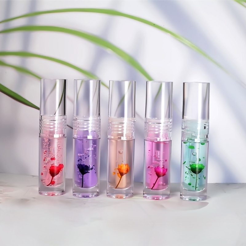 مجموعة ملمع الشفاه اللامع من بائع الأنابيب اللامعة، ملمع الشفاه الشفاف من زيت الشفاه على شكل زهرة الفتاة الصغيرة