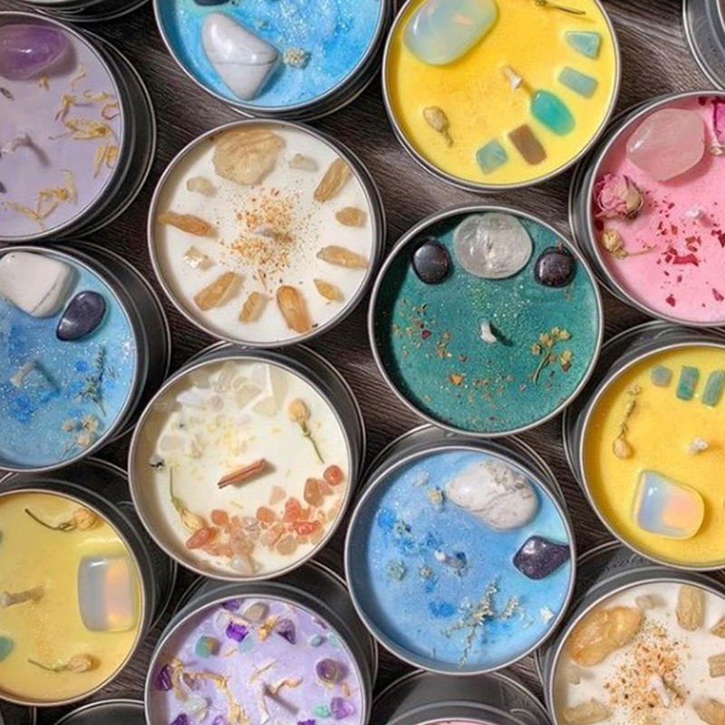 100 جرام ديكور منزلي مصنوع يدويًا من شمع الصويا، علاج عطري صديق للبيئة، حجر كريستالي عالي، شمعة معطرة بالزهور الجافة للحفلات وأعياد الميلاد