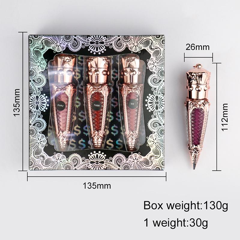 مجموعة ملمع الشفاه الجديدة 3 في 1، علبة هدايا غير لامعة، مجموعة أحمر الشفاه، مكياج