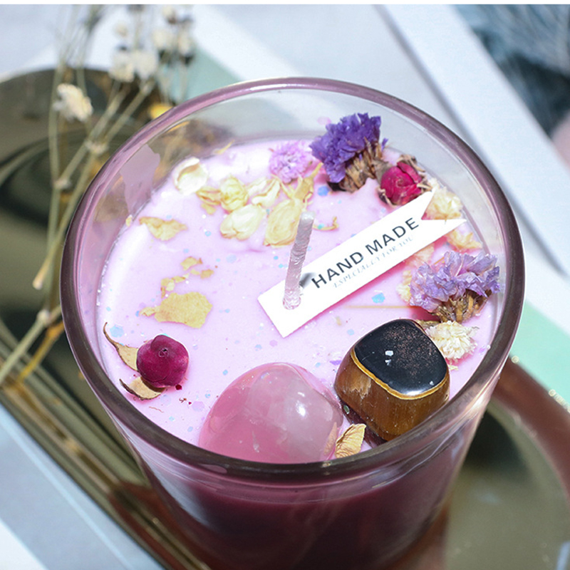 100 جرام ديكور منزلي مصنوع يدويًا من شمع الصويا، علاج عطري صديق للبيئة، حجر كريستالي عالي، شمعة معطرة بالزهور الجافة للحفلات وأعياد الميلاد