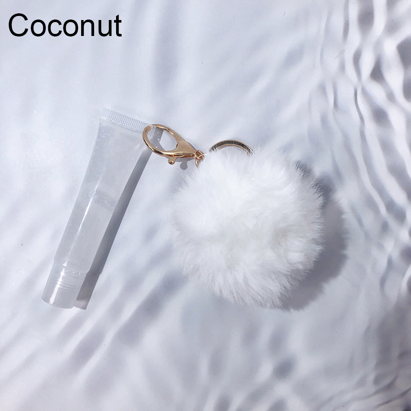 سلسلة مفاتيح أنبوبية شفافة بقاعدة ملمع الشفاه، ملمع شفاه طبيعي بزيت جوز الهند اللامع النباتي